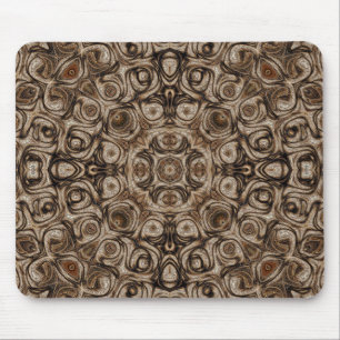 Erdbrauner Swirl-Mandala mit Holzkorn-Effekt Mousepad