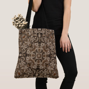 Erdbrauner Swirl-Mandala mit Holzkorn-Effekt Tasche