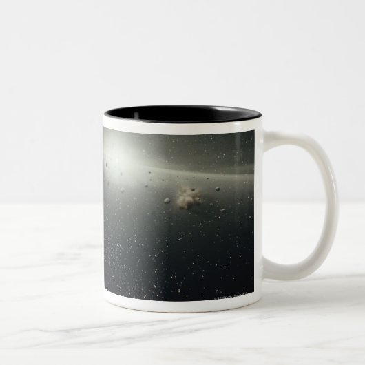 Erde, Asteroidengürtel und Stern Zweifarbige Tasse (Rechts)