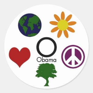 Erde, Blume, Frieden, Baum, Liebe, Obama-Aufkleber Runder Aufkleber