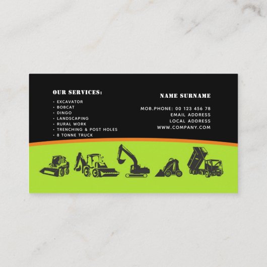 Erde, die, Bagger, gestaltend sich bewegt Visitenkarte (Rückseite)