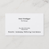 Erde, die vom Eimer eines Gräbers fällt Visitenkarte (Rückseite)