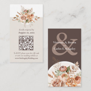 Erde Farbig Floral Boho Hochzeit RSVP QR Karte