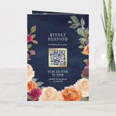 Erde Floraler Kranz QR Code Navy Blau Hochzeit Einladung (Rückseite)