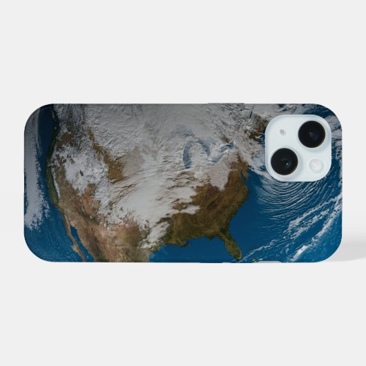 Erde gefüllt mit simulierten Wolken über Nordameri iPhone 15 Hülle (Rückseite (Horizontal))