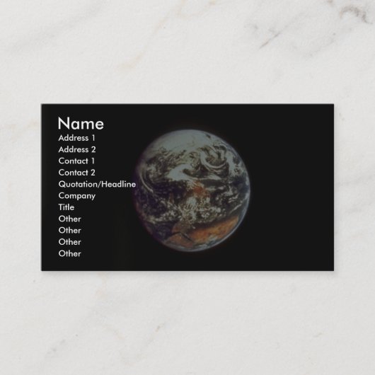 Erde, gesehen von Apollo 17, 1972, Höflichkeit der Visitenkarte (Vorderseite)