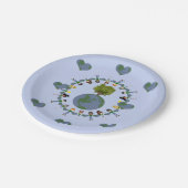 Erde Kinder mit Baumkronen-Whimsikaler Cartoon Kun Pappteller (Schrägansicht)