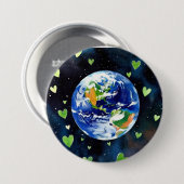 Erde Liebesknopf - Planet mit grünen Herzen Anstec Button (Vorne & Hinten)