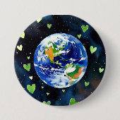 Erde Liebesknopf - Planet mit grünen Herzen Anstec Button (Vorderseite)