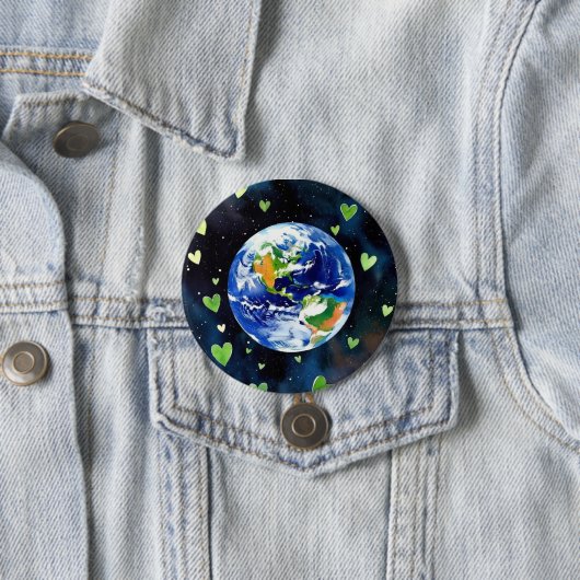 Erde Liebesknopf - Planet mit grünen Herzen Anstec Button (Beispiel)