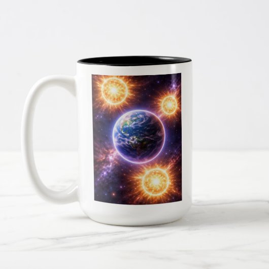 Erde mit drei Sonnen Zweifarbige Tasse (Links)