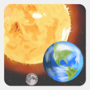 Erde, Mond und Sonnenaufkleber Quadratischer Aufkleber