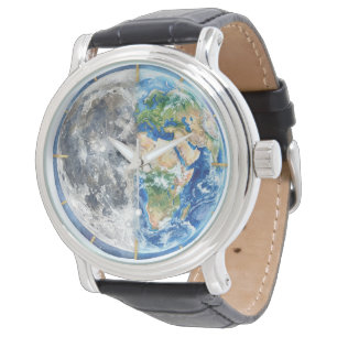 Erde & Mond Wasserfarben-Galaxie Himmelsdesign Armbanduhr
