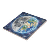 Erde & Mond Wasserfarben-Galaxie Himmelsdesign Fliese (Seite)