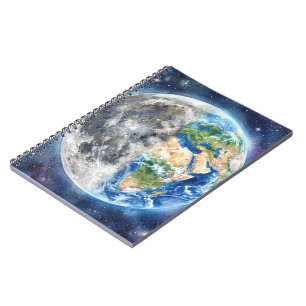 Erde & Mond Wasserfarben-Galaxie Himmelsdesign Notizblock
