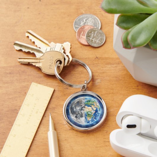 Erde & Mond Wasserfarben-Galaxie Himmelsdesign Schlüsselanhänger (Schreibtisch)