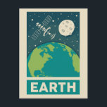 Erde Retro Galaxy Satellite Postkarte<br><div class="desc">Eine Retro-Abbildung der Erde mit Satellit.</div>
