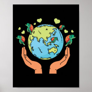 Erde Schildkröten Herz Umwelt Erde Tag Meer Turt Poster