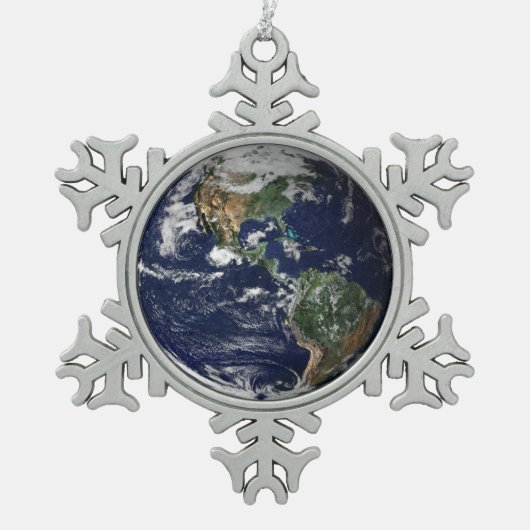 Erde Schneeflocken Zinn-Ornament (Vorderseite)