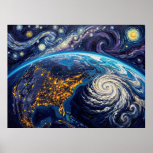 Erde Sternennacht Weltraum Landschaft Poster