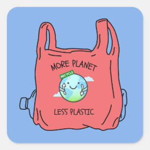 Erde Tag mehr Planet weniger Plastik Quadratischer Aufkleber