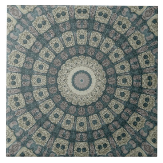 Erde Tone Mandala mit Tribal Geometric Patterns Fliese (Vorderseite)