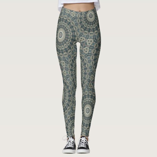 Erde Tone Mandala mit Tribal Geometric Patterns Leggings (Vorderseite)