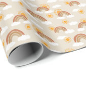 Erde Tone Regenbogen und Goldene Sonne mit Wolken Geschenkpapier (Rolleneckpunkt)