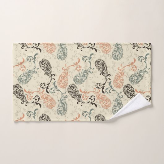 Erde tont graues Schwarzes Paisleys TAN Badhandtuch Set (Handtuch)