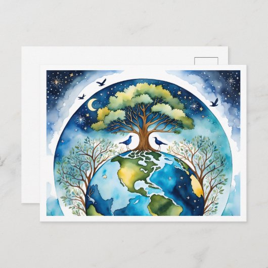 Erde und Himmel in Harmonie - Wasserfarben Kunst Postkarte (Vorne/Hinten)