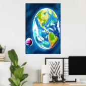 Erde und Mond | AI Art Poster (Heimbüro)