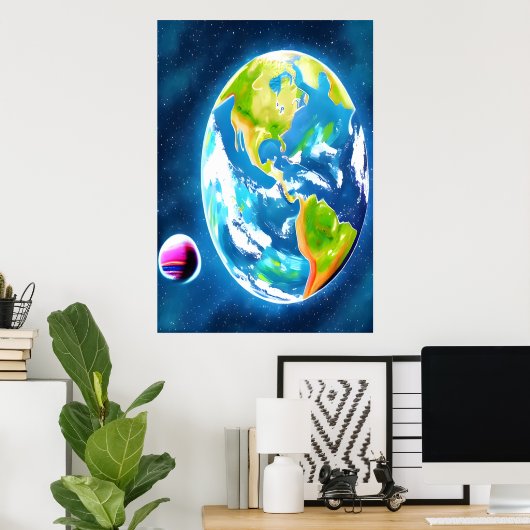 Erde und Mond | AI Art Poster (Heimbüro)