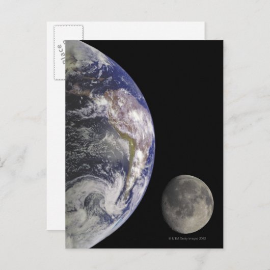 Erde und Mond Postkarte (Vorne/Hinten)
