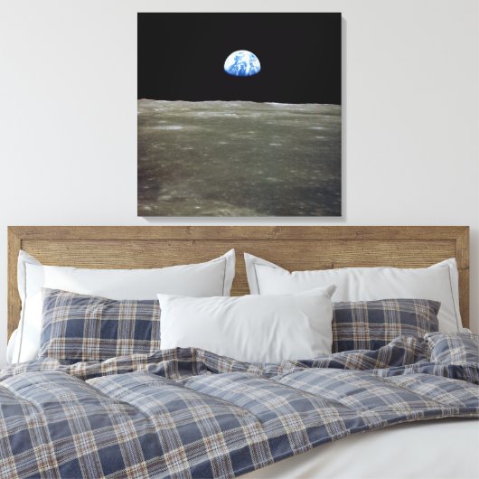 Erde vom Mond im Schwarzen Raum: Erde Leinwanddruck (Insitu (Schlafzimmer))
