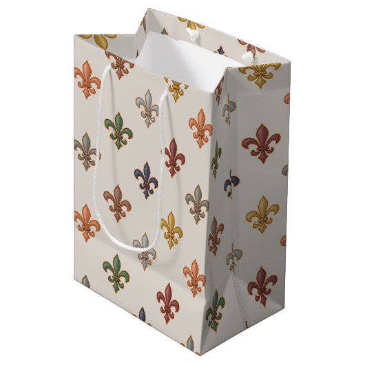  Erde Wald Fleur-de-lis Design Licht  Mittlere Geschenktüte (Vorderseite Schrägansicht)