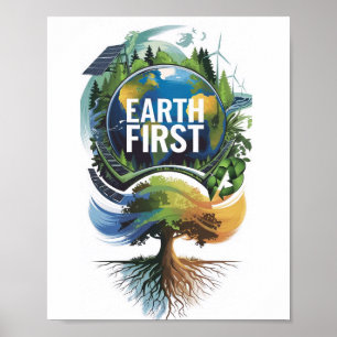 Erde zuerst Zeichen Poster