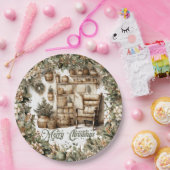 Erdfarben grünes Gold gemütliche Weihnachtslandsch Pappteller (Party)