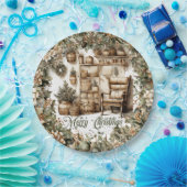 Erdfarben grünes Gold gemütliche Weihnachtslandsch Pappteller (Party)