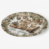 Erdfarben grünes Gold gemütliche Weihnachtslandsch Pappteller (Schrägansicht)