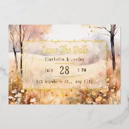 Erdfarben rustikale Blüte Save the Date Herbst Folieneinladung