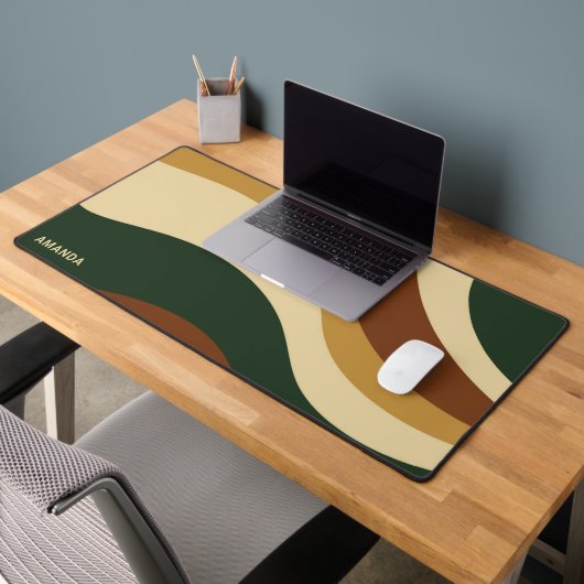 Erdfarben Wavy Linien moderne Design Monogramm Schreibtischunterlage (Büro 2)