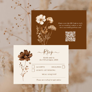 Erdfarbene getrocknete Wildblumen Boho QR-Code Hoc RSVP Karte