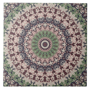 Erdfarbene Grün- und Brauntöne Mandala-Muster Fliese