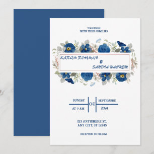 Erdfarbene orange Rosen Florale navyblaue Hochzeit Einladung