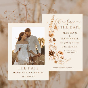 Erdfarbene Wildblumen-Paar-Foto-Boho-Hochzeit Save The Date
