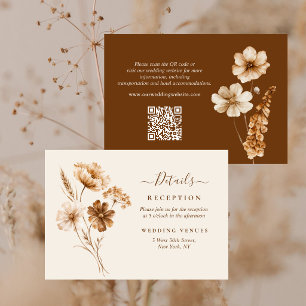 Erdfarbene Wildblumen QR-Code Hochzeitsdetails Begleitkarte