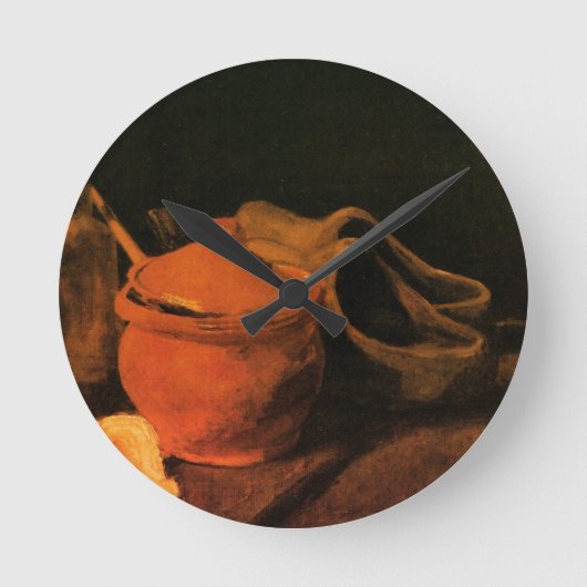Erdgeschirr, Flaschen und Kleider von Vincent van  Runde Wanduhr (Vorderseite)