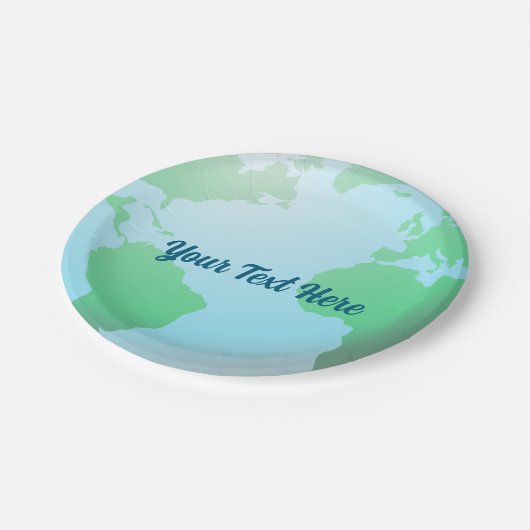 Erdglobe-Hintergrund mit beliebigem Text Pappteller (Schrägansicht)