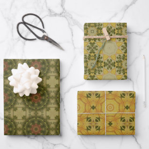 Erdgrün geometrisches Muster Nr. 1 Geschenkpapier Set