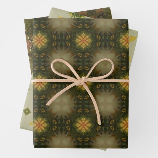 Erdgrün geometrisches Muster Nr. 4 Geschenkpapier Set (Beispiel)